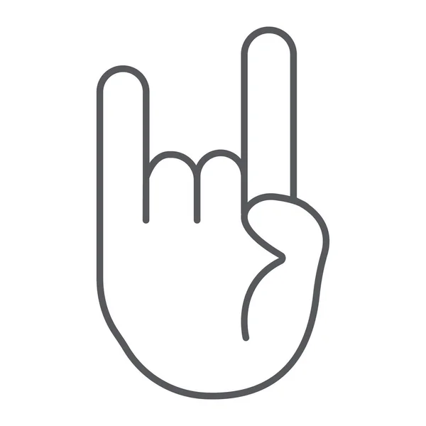 Rock and roll sign thin line icon, music and hand, heavy metal gesture sign, vector graphics, a linear pattern on a white background. — Stock Vector