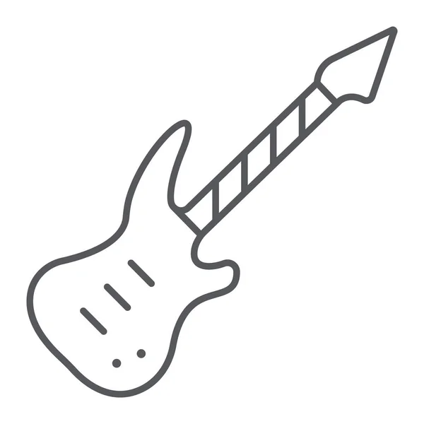 Guitarra eléctrica icono de línea delgada, música y sonido, señal de instrumento musical de cuerda, gráficos vectoriales, un patrón lineal sobre un fondo blanco . — Vector de stock