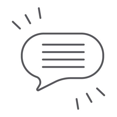 Yorum ince çizgi simgesi, sohbet ve iletişim, konuşma kabarcığı işareti, vektör grafikleri, beyaz bir arka plan üzerinde doğrusal desen.