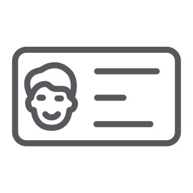Kartvizit çizgi simgesi, kişi ve kimlik, kimlik kartı işareti, vektör grafikleri, beyaz arka planda doğrusal desen.