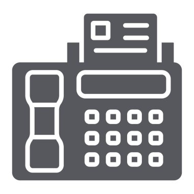 Faks glyph simgesi, baskı ve cihaz, yazıcı işareti, vektör grafikleri, beyaz arka plan üzerinde sağlam bir desen.