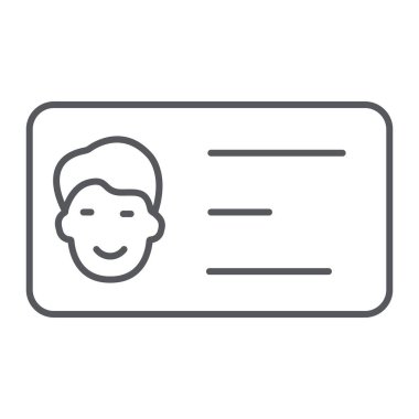 Kartvizit ince çizgi simgesi, kişi ve kimlik, kimlik kartı işareti, vektör grafikleri, beyaz arka plan üzerinde doğrusal desen.