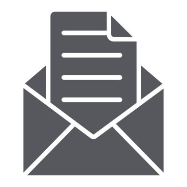 Mektup glyph simgesi, posta ve posta, açık zarf işareti, vektör grafikleri, beyaz arka plan üzerinde sağlam bir desen ile Zarf.