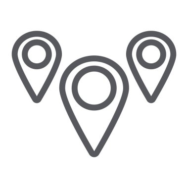 Coğrafi etiket pin çizgisi simgesi, navigasyon ve konum, coğrafi konum işareti, vektör grafikleri, beyaz arka plan üzerinde doğrusal desen.