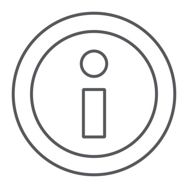 Bilgi ince çizgi simgesi, yardım ve bilgilendirmek, bilgi işareti, vektör grafikleri, Doğrusal model beyaz bir arka plan üzerinde.