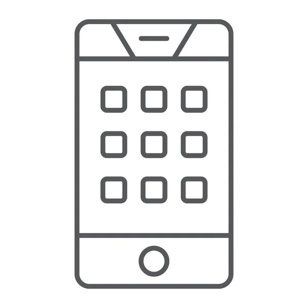 Numer wybierania na telefon cienka ikona linii, telefon komórkowy i połączenia, klawiatura na znak smartphone, grafika wektorowa, liniowy wzór na białym tle. — Wektor stockowy