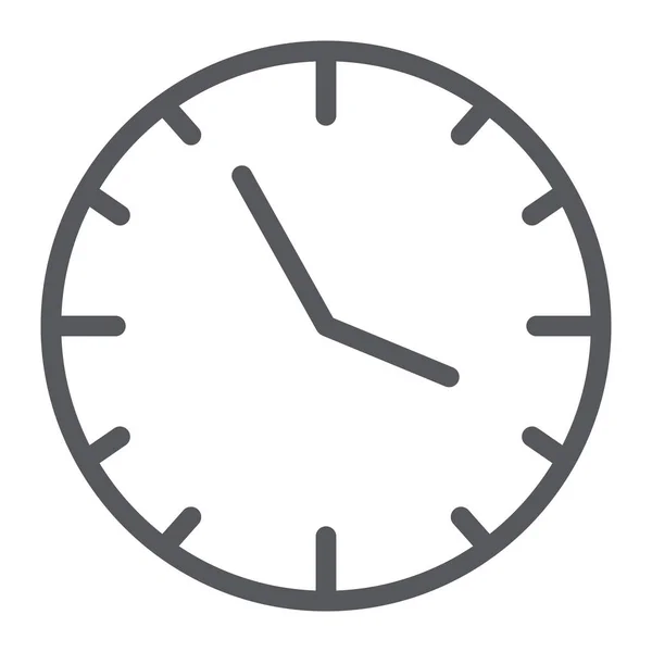 Uhr Zeilensymbol, Uhrzeit und Stunde, Uhrenschild, Vektorgrafik, ein lineares Muster auf weißem Hintergrund. — Stockvektor