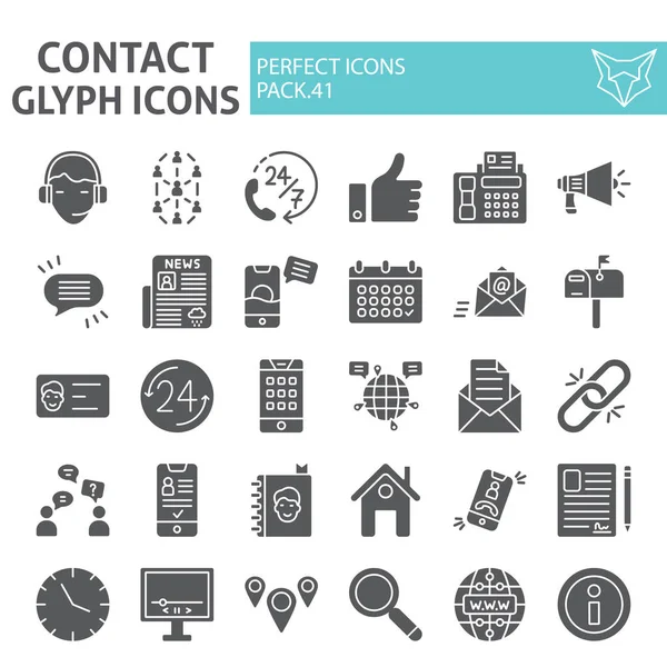 İletişim glyph simge seti, iletişim sembolleri toplama, vektör çizimleri, logo çizimleri, iletişim bilgileri işaretleri beyaz arka plan üzerinde izole katı piktogramlar paketi.