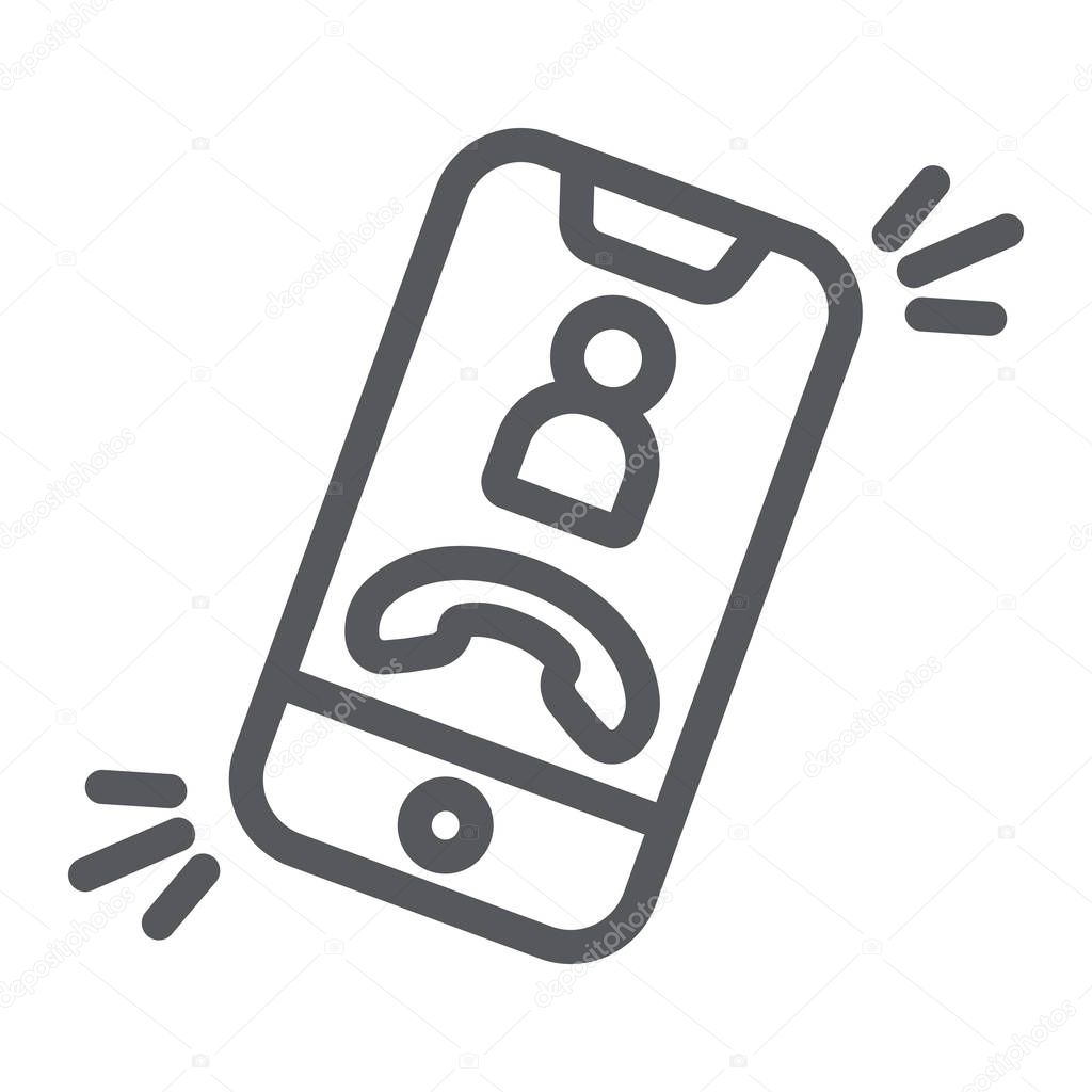 Phone call line icon, telephone and smartphone, incoming call sign, vector graphics, a linear pattern on a white background.
