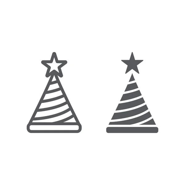 生日帽子线和字形图标，装饰和派对，派对锥形符号，矢量图形，白色背景上的线性图案. — 图库矢量图片