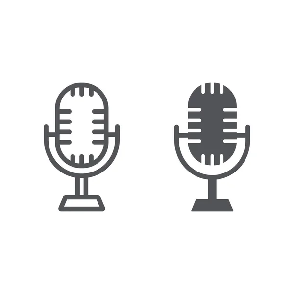 Studiomikrofonleitung und Glyphen-Symbol, Musik und Audio, Retro-Mikrofonzeichen, Vektorgrafik, ein lineares Muster auf weißem Hintergrund. — Stockvektor