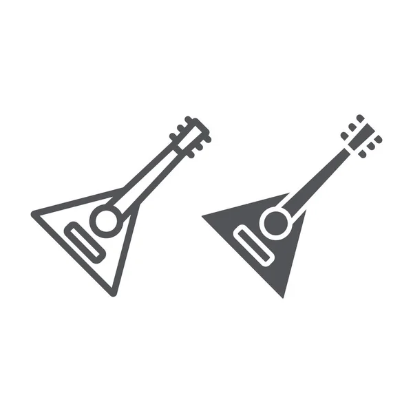 Balalaika-Linie und Glyphen-Symbol, Musik und Saite, volkstümliches russisches Instrumentenzeichen, Vektorgrafik, ein lineares Muster auf weißem Hintergrund. — Stockvektor