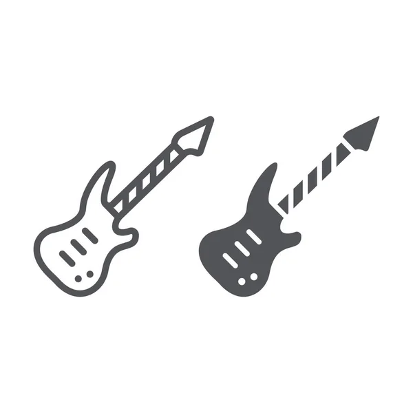 Línea de guitarra eléctrica e icono de glifo, música y sonido, señal de instrumento musical de cuerda, gráficos vectoriales, un patrón lineal sobre un fondo blanco . — Vector de stock