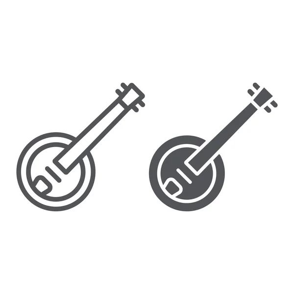 Banjo vonal és karakterjel ikon, zene és string, népi hangszer jel, vektorgrafika, egy lineáris minta fehér alapon. — Stock Vector
