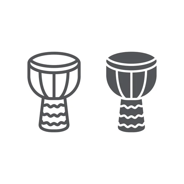 Ligne de djembé et icône de glyphe, musique et instrument, signe du tambour, graphiques vectoriels, un motif linéaire sur un fond blanc . — Image vectorielle