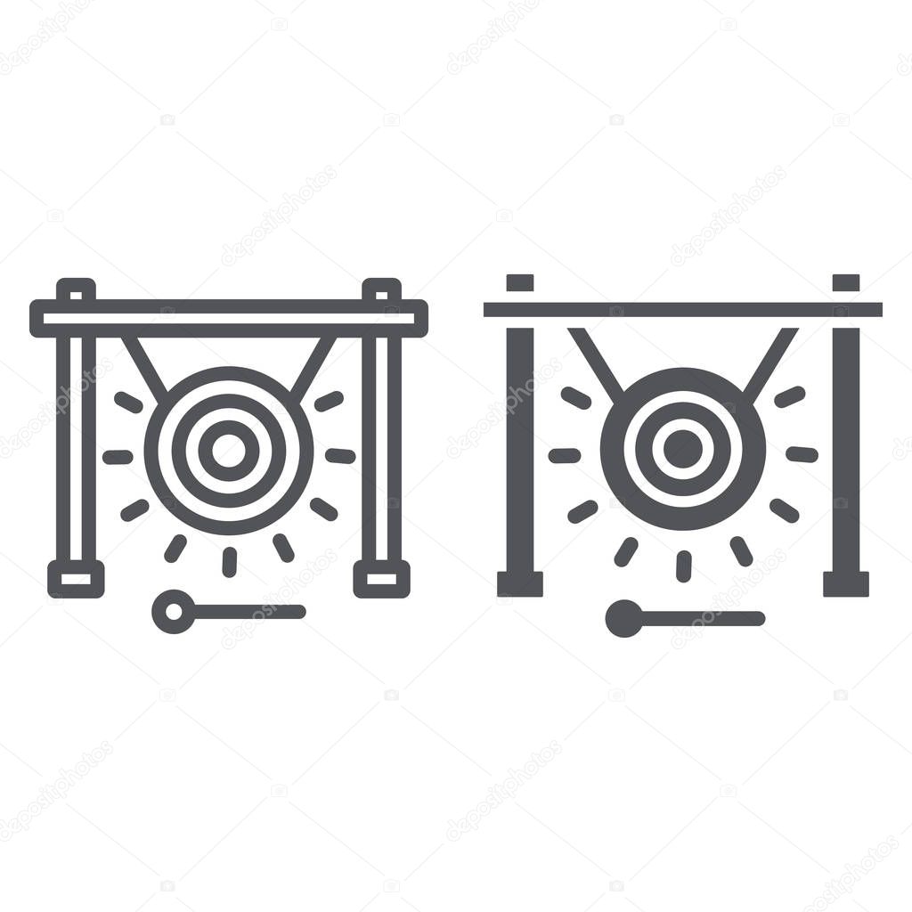 Gong line and glyph icon, music and sound, chinese instrument sign, vector graphics, a linear pattern on a white background.