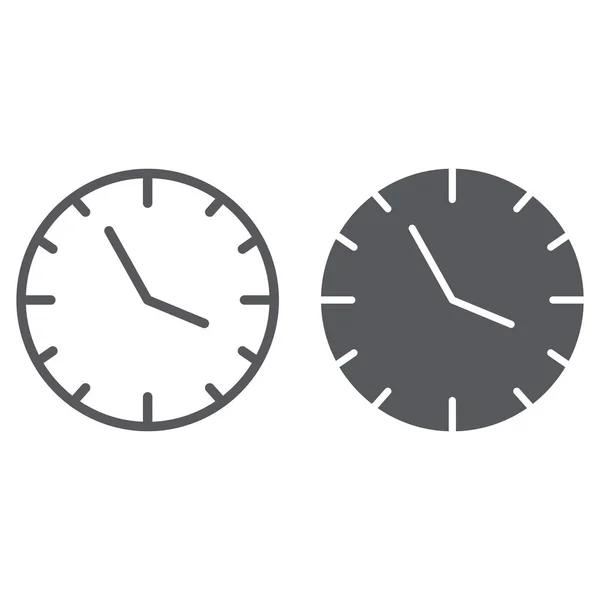 Ikona hodin a glyfů, čas a hodina, znak kukátka, vektorová grafika, lineární vzorek na bílém pozadí. — Stockový vektor