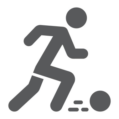 Futbolcu glyph simgesi, spor ve futbol, futbolcu işareti, vektör grafik, beyaz bir arka plan üzerinde sağlam bir desen.