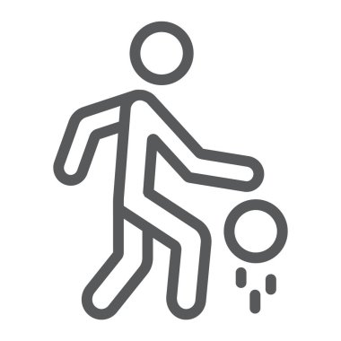 Basketbol oyuncusu çizgi simgesi, spor ve eylem, top işareti ile adam, vektör grafik, beyaz bir arka plan üzerinde doğrusal bir desen.