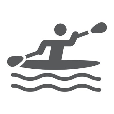Adam glyph simgesi, spor ve kürek, kano işareti, vektör grafik, beyaz bir arka plan üzerinde sağlam bir desen kano.