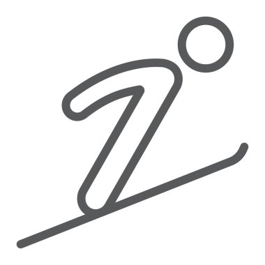 Gökyüzü atlama çizgi simgesi, spor ve kış, kayak işareti ile atlama, vektör grafikleri, beyaz bir arka plan üzerinde doğrusal bir desen.