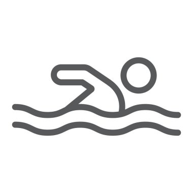 Yüzme hattı simgesi, spor ve su, yüzücü işareti, vektör grafikleri, beyaz arka plan üzerinde doğrusal bir desen.