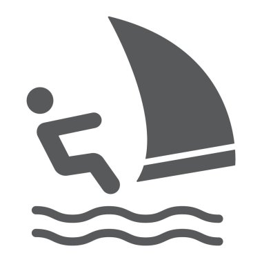 Rüzgâr sörf sembolü, spor ve su, yelken sporcusu işareti, vektör grafikleri, beyaz arka planda sağlam bir desen..