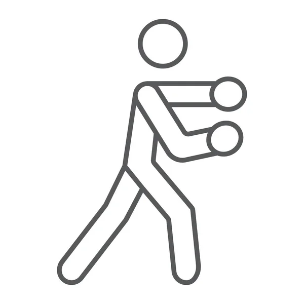 Бокс тонкая линия значок, боксер и удар, бокс спортивный знак, векторная графика, линейный узор на белом фоне . — стоковый вектор