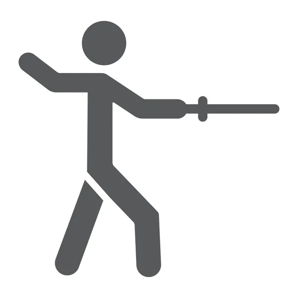 男子击剑字形图标，运动和战斗，栅栏标志，矢量图形，白色背景上的实心图案. — 图库矢量图片