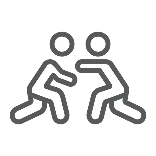 Wrestling line icon, sport and combat, wrestlers fighting sign, vector graphics, a linear pattern on a white background. — 스톡 벡터