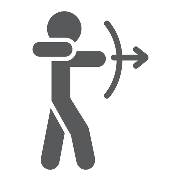 射箭运动字形图标，运动和弓，弓箭手标志，矢量图形，白色背景上的实心图案. — 图库矢量图片
