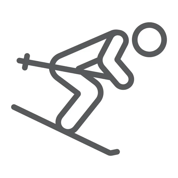 Icône de ligne de ski alpin, sport et hiver, signe skieur, graphismes vectoriels, un motif linéaire sur fond blanc . — Image vectorielle
