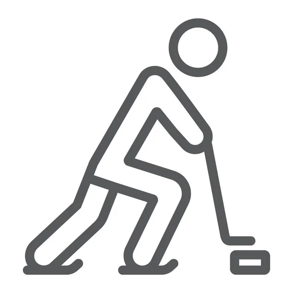 Icône de ligne de joueur de hockey, sport et patinage, panneau de hockey sur glace, graphiques vectoriels, un motif linéaire sur un fond blanc . — Image vectorielle