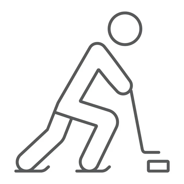 Hockeyspieler Thin Line Symbol, Sport und Skate, Eishockey Zeichen, Vektorgrafik, ein lineares Muster auf weißem Hintergrund. — Stockvektor