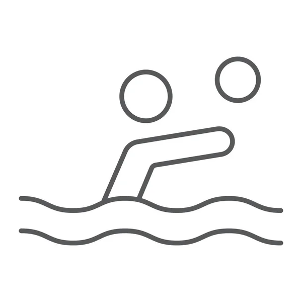 Pallanuoto icona linea sottile, sport e acqua, nuotatore con segno di palla, grafica vettoriale, un modello lineare su sfondo bianco . — Vettoriale Stock