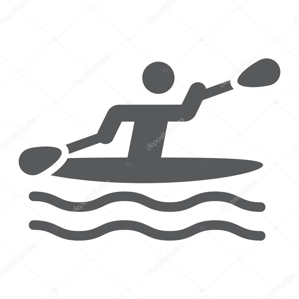 Man kayaking glyph icon, sport and rowing, canoeing sign, vector graphics, a solid pattern on a white background, eps 10.