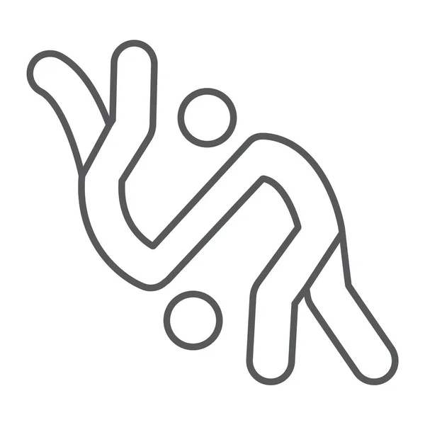 Icono de línea delgada de judo, deporte y combate, signo de karate, gráficos vectoriales, un patrón lineal sobre un fondo blanco . — Vector de stock