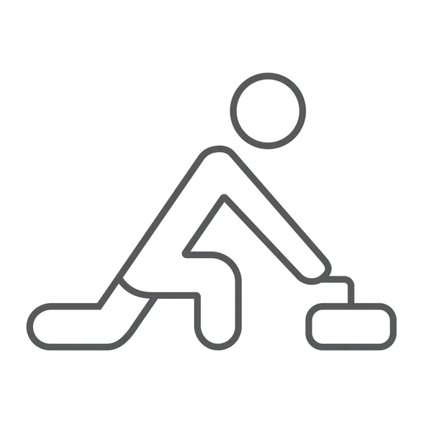 Jeu de curling ligne mince icône, sport et hiver, signe de l'athlète de curling, graphiques vectoriels, un motif linéaire sur un fond blanc . — Image vectorielle