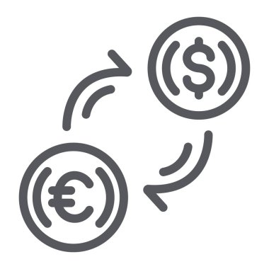 Para değişim hattı simgesi, finans ve bankacılık, döviz transferi işareti, vektör grafikleri, beyaz arka plan üzerinde doğrusal bir desen.