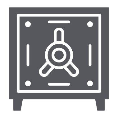 Güvenli mevduat glyph simgesi, finans ve para birimi, banka kasası işareti, vektör grafikleri, beyaz arka plan üzerinde sağlam bir desen.