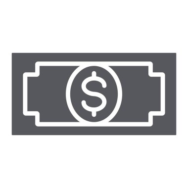 Banknot glyph simgesi, finans ve para, nakit işareti, vektör grafikleri, beyaz arka plan üzerinde sağlam bir desen.