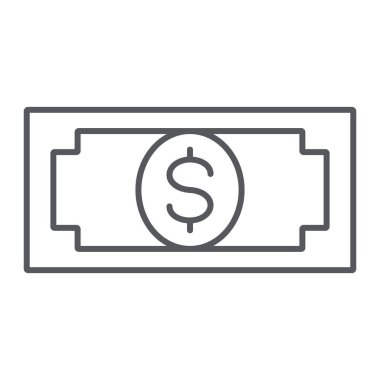 Banknot ince çizgi simgesi, finans ve para, nakit işareti, vektör grafikleri, beyaz arka plan üzerinde doğrusal bir desen.