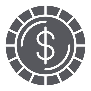 Para sikke glyph simgesi, finans ve para, cent işareti, vektör grafik, beyaz bir arka plan üzerinde sağlam bir desen.