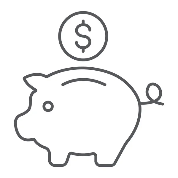 Piggy Bank ícone de linha fina, finanças e bancos, sinal de investimento, gráficos vetoriais, um padrão linear em um fundo branco . —  Vetores de Stock