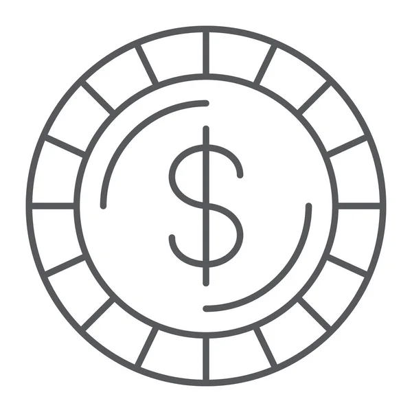 Moneda de dinero icono de línea delgada, finanzas y dinero, signo de centavo, gráficos vectoriales, un patrón lineal sobre un fondo blanco . — Vector de stock