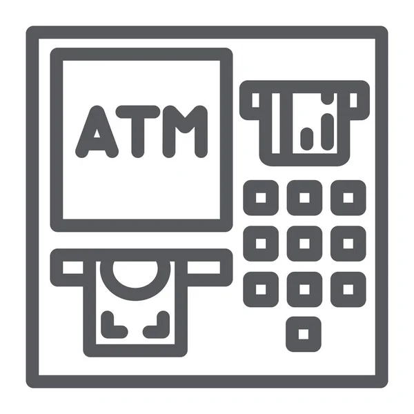 ATM vonal ikonja, Pénzügy és készpénz, banki gépjel, vektorgrafika, fehér alapon lineáris minta. — Stock Vector
