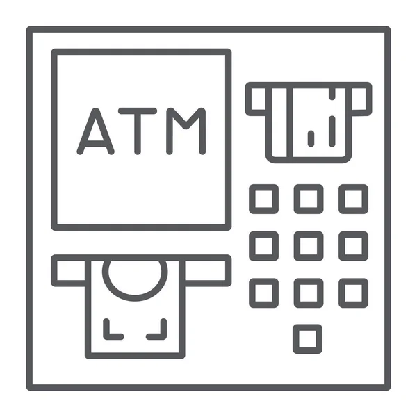 Ícone de linha fina ATM, finanças e dinheiro, sinal de máquina bancária, gráficos vetoriais, um padrão linear em um fundo branco . — Vetor de Stock