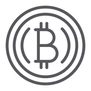 Bitcoin çizgi simgesi, finans ve kripto, kripto para birimi işareti, vektör grafikleri, beyaz arka planda doğrusal desen.