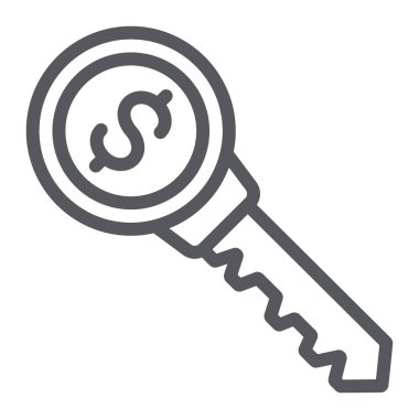 Dolar anahtar çizgi simgesi, finans ve bankacılık, başarı işareti anahtarı, vektör grafikler, beyaz bir arka plan üzerinde doğrusal bir desen.