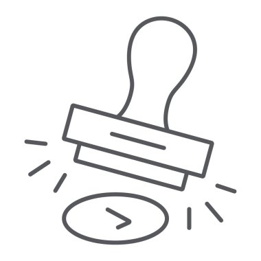 Onay damgası ince çizgi simgesi, izin ve damga, kauçuk pul işareti, vektör grafikleri, beyaz arka plan üzerinde doğrusal desen.